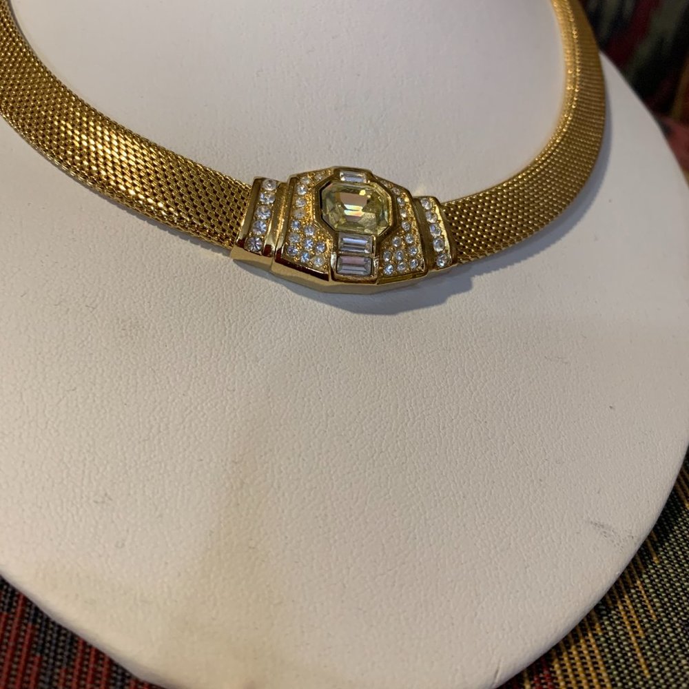 Vintage 1980s Christian Dior very Elegant Choker Necklace Peridot & Crystals - Picture 2 of 6